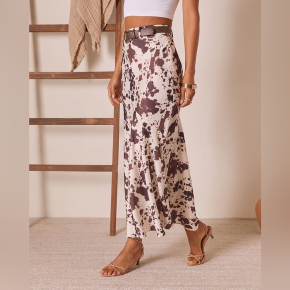 Emory park Bronco Heritage Cow Print Belted Maxi Skirt size small - Picture 6 of 11